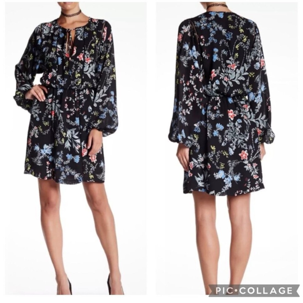 Parker black floral long sleeved dress